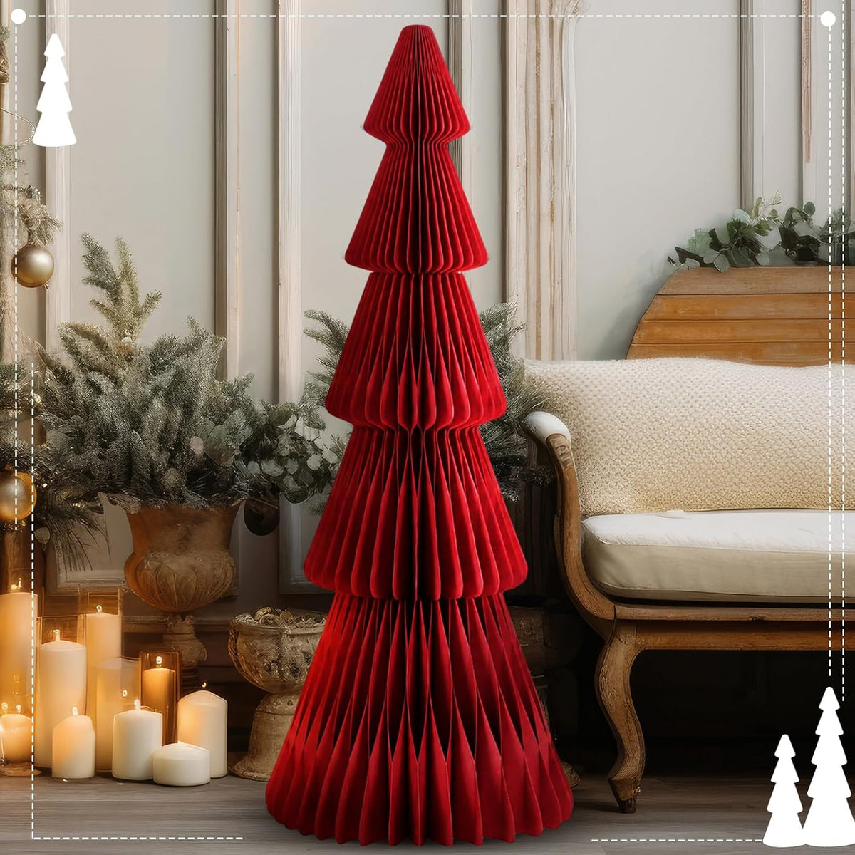 Fullhawl 3ft Red 3D Honeycomb Extra Large Paper Christmas Tree Folding