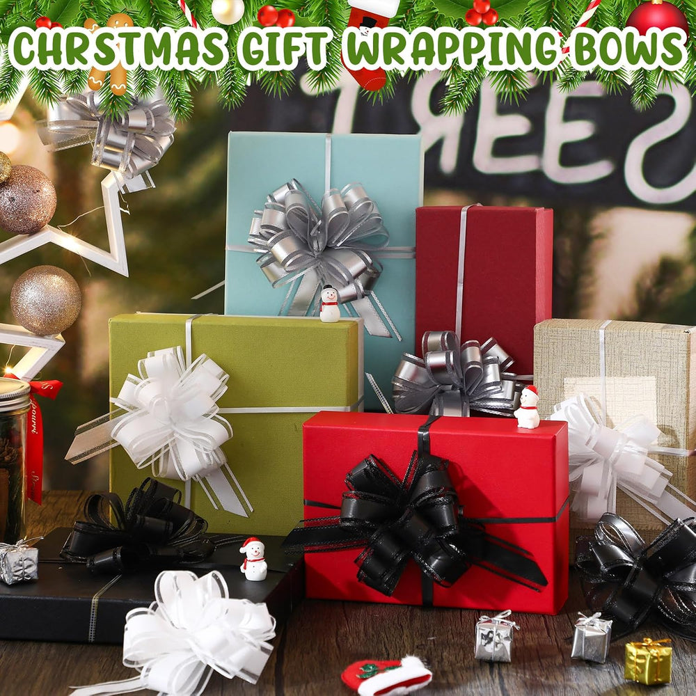 Tigeen 100pcs Large Christmas Pull Bows, Black White Bows for Gift Wrapping