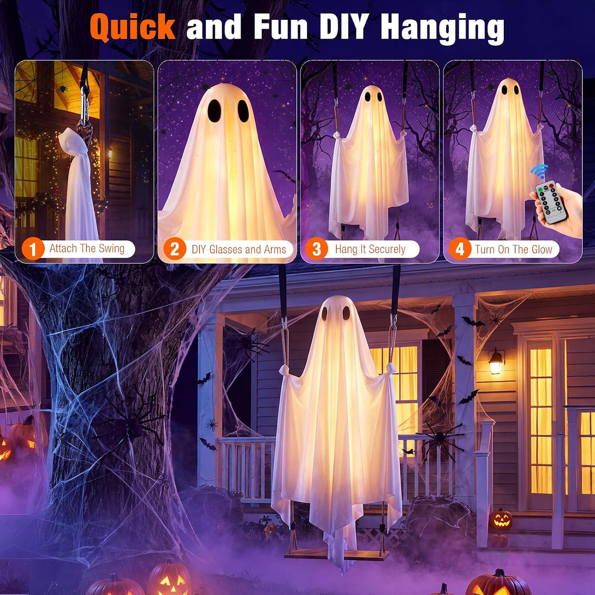 Eoubed Halloween Decorations Outdoor 6FT Large Hanging Swinging Ghost Decor