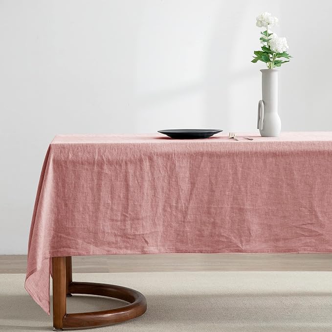 EVERLY 100% Pure Linen Rectangle Tablecloths 60x84Inches for Dining,Buffet Parties,Picnic,Events,Weddings and Restaurants,Decorative Halloween,Thanksgiving Machine Washable Tablecloths-Muddy Pink
