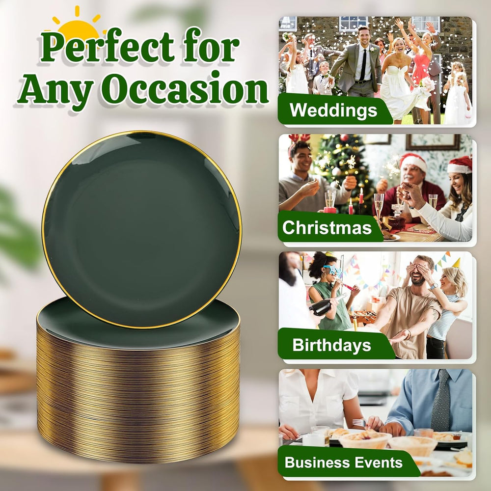 200Pcs Green Dessert Plates 6.3" with Plastic Forks 5"- Small Dispo...