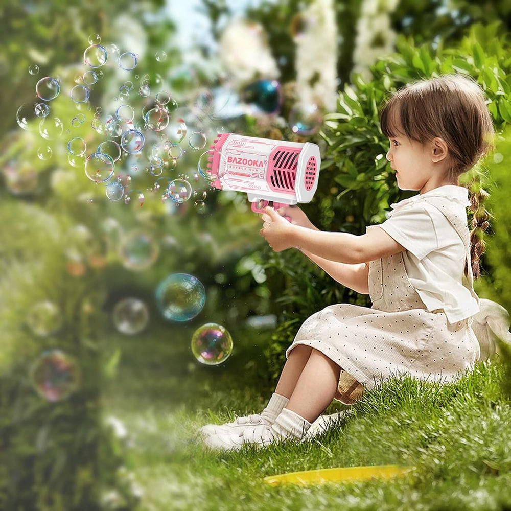 Deserthome Bubble Gun, Pink Bazooka Bubble Machine with Bubble Solution