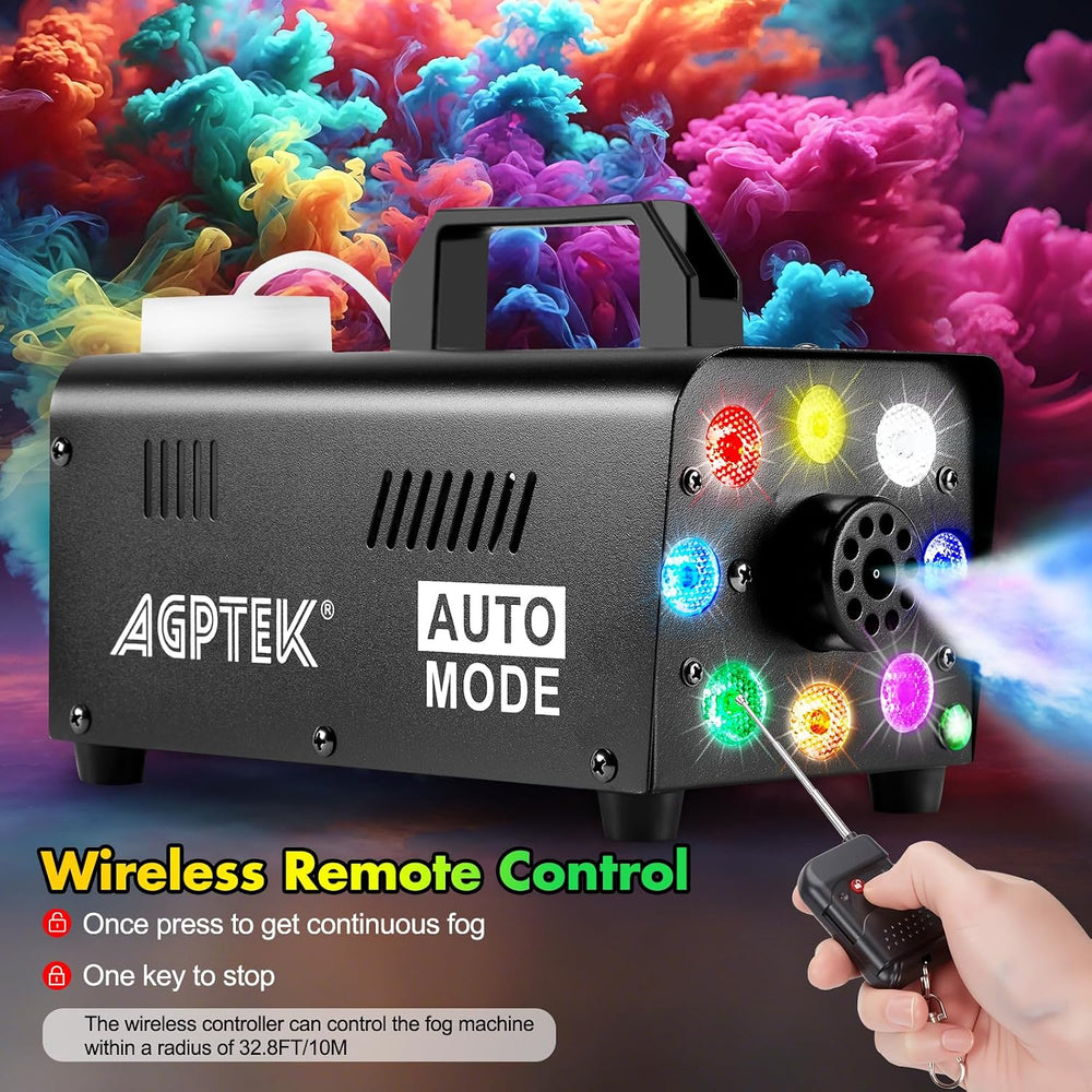 AGPTEK Fog Machine, 500W RGB LED Smoke Machine, Low Fluid Auto Shutoff