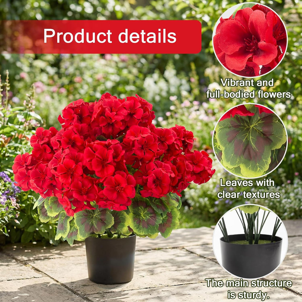 Lovemoon 2pcs Potted Red Geraniums Artificial Outdoor Flowers for Christmas