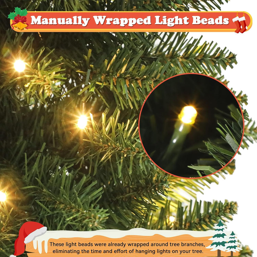 Green Pencil Artificial Christmas Tree Pre-Lit with Warm Lights, Slim Xmas Tr...