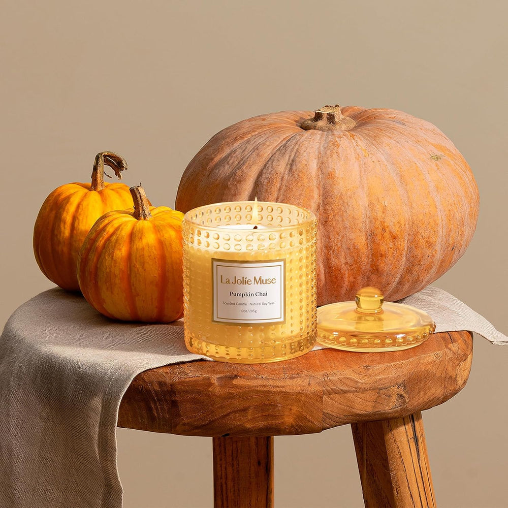 LA JOLIE MUSE Pumpkin Chai Scented Candles for Home, Natural Soy Wax,55 Hrs