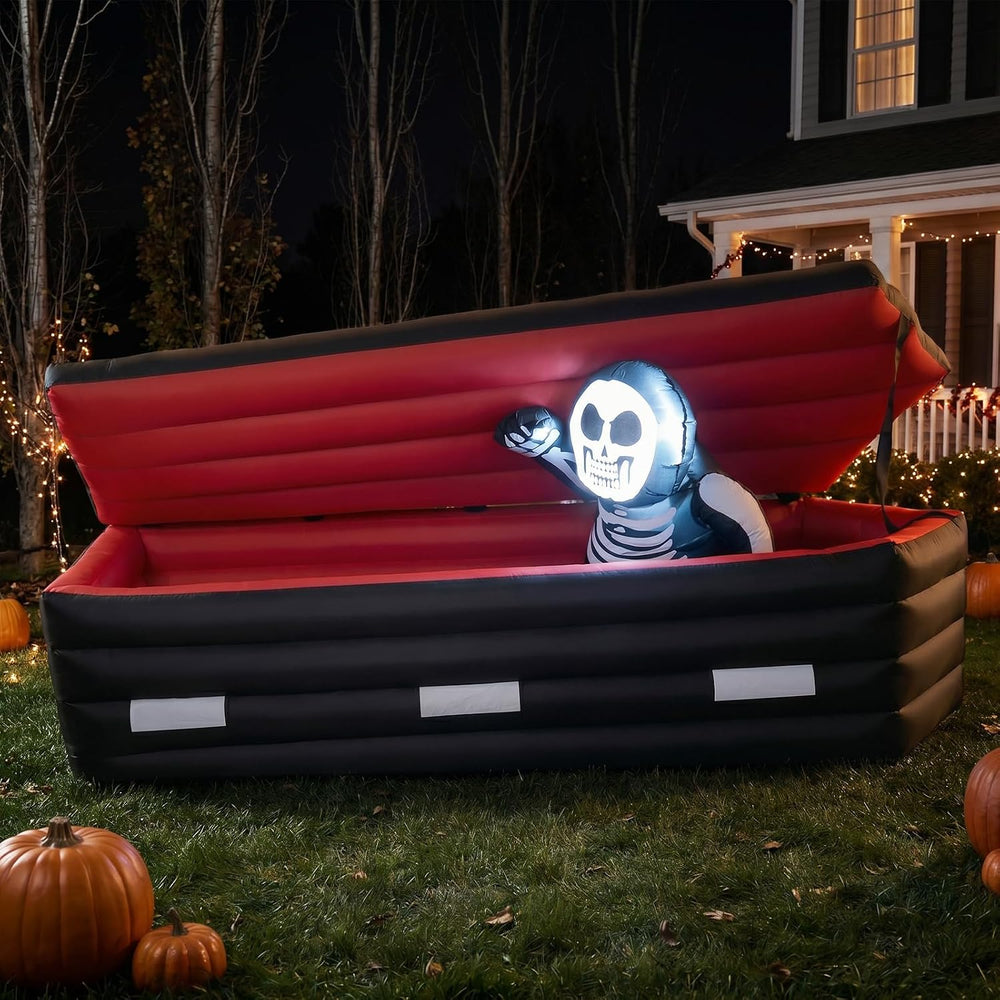 6 FT Halloween Inflatable Coffin with Rising Skeleton