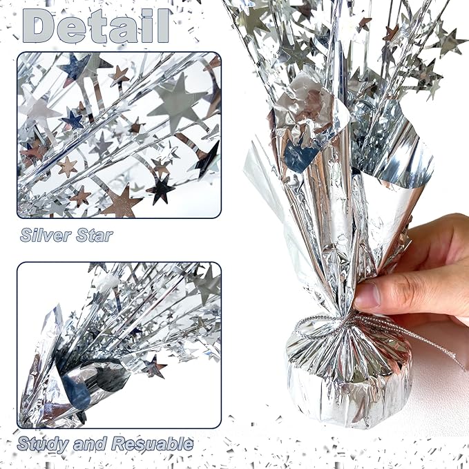 12 Pack Metallic Foil Spray Centerpiece Star Table Decoration Burst Table Centerpieces for Birthday Wedding Anniversary Graduation Holiday Party Supplies Decor, Silver