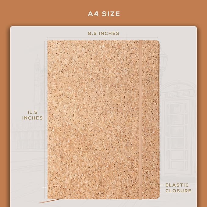 Beechmore Books A4 Sketchbook – 8.5x11 Premium Vegan Leather Bound Large Sketch Book Hardcover with 156 Thick 160gsm Perforated Ivory Pages, Blank Sketch Pad, Gift Boxed, Back Pocket, Ribbon Bookmark
