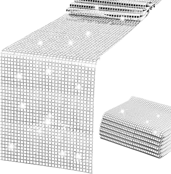 SquarePie Disco Table Runner 6 Pack - Silver Mirror Sequin Glitter Foil Runner for Disco Party Decor Retro 70s 80s Theme, Bachelorette Birthday Dance Decoration 12x108 Inch
