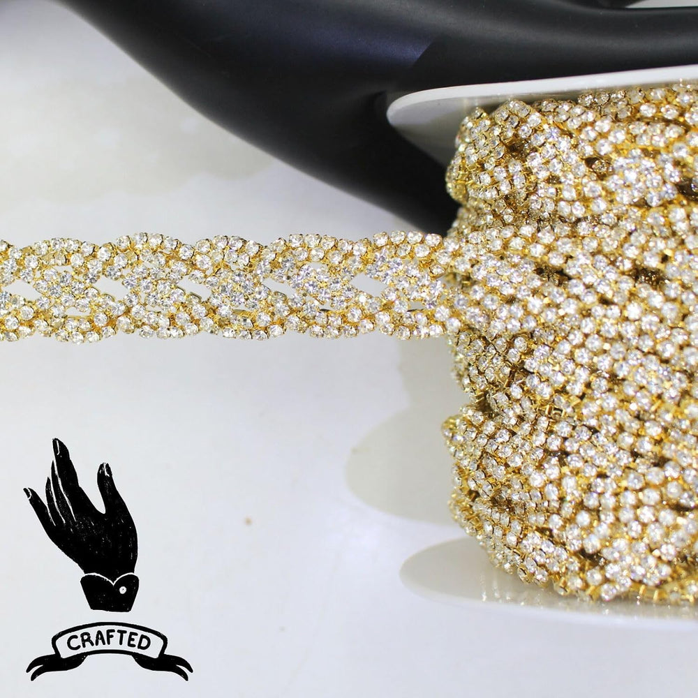 PEARLY JUN 5 Yards Rhinestone Trim Chain Gold Rhinestone Stringing DIY Jewelr...