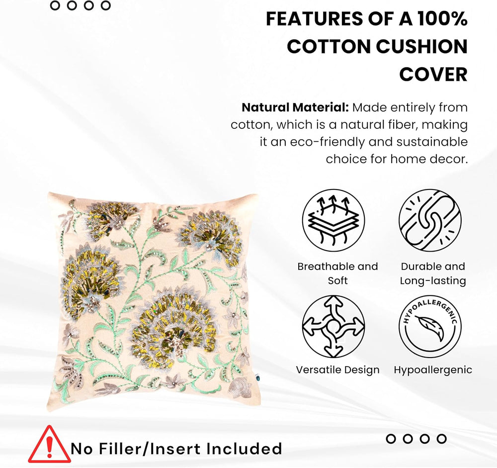 ZOMI Embroidered Patchwork Throw Pillow Covers 18x18 Inch Set of 2 Beaded Flo...