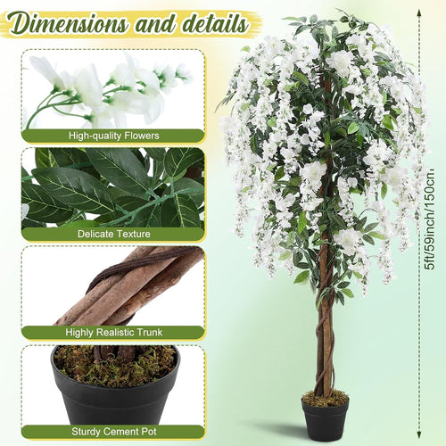 5ft artificial wisteria tree, tall faux flowering plant shown in use