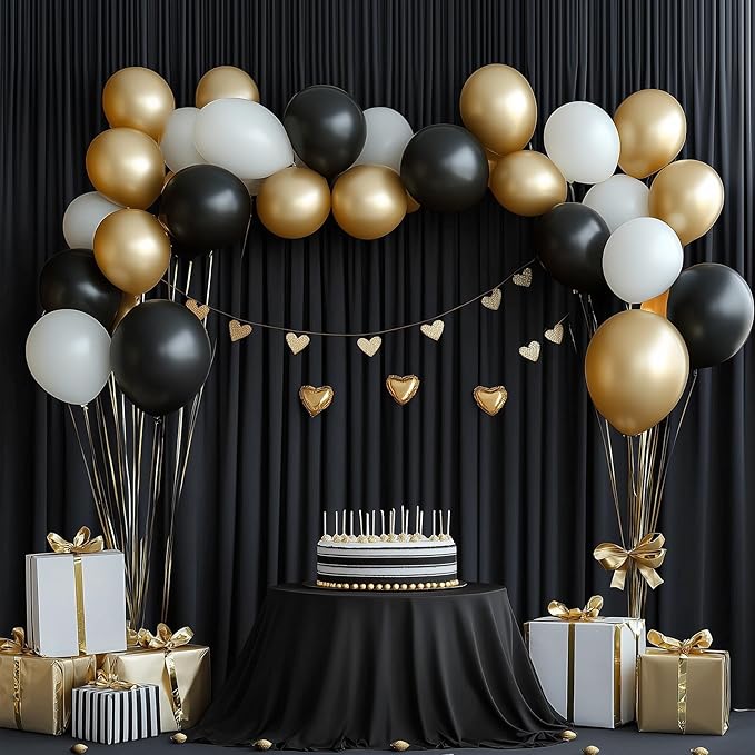 10ftx12ft Wrinkle Free Black Backdrop Curtain, 2 Panels 12FT Height Black Wedding Backdrop Drapes, Silky Polyester Back Drop Cloth for Birthday Photography Background Party Backdrop Draping