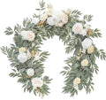 Floroom 6ft Artificial Eucalyptus Garland with Flowers Fake Greenery Faux Floral Vine Garland for Table Decor Wedding Centerpieces Bridal Shower Party Decorations, Cream White