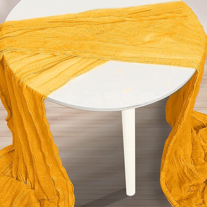 10 Pack Gold Cheesecloth Table Runner 35x120 Inch 10Ft Rustic Gauze Cheese Cloth Table Runner Sheer Cheesecloth Table Runners for Wedding Party Bridal Shower Decoration