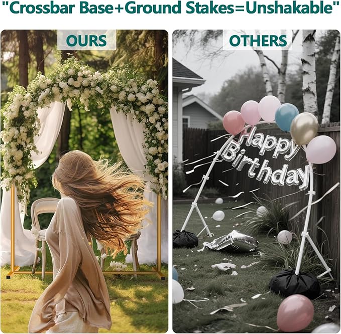 3-Pack Metal Arch Backdrop Stand Set (6/6.6/7.2FT) Heavy Duty Rust-Proof Wedding Decoration Frame with Crossbar Base for Party, Photo Booth, Balloon & Flowers Decor (Gold, 6FT,6.6FT,7.2FT)