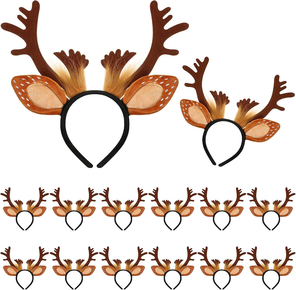 Lyrow 12 Pcs Antlers Headband, Deer Costume for Adults Halloween Christmas
