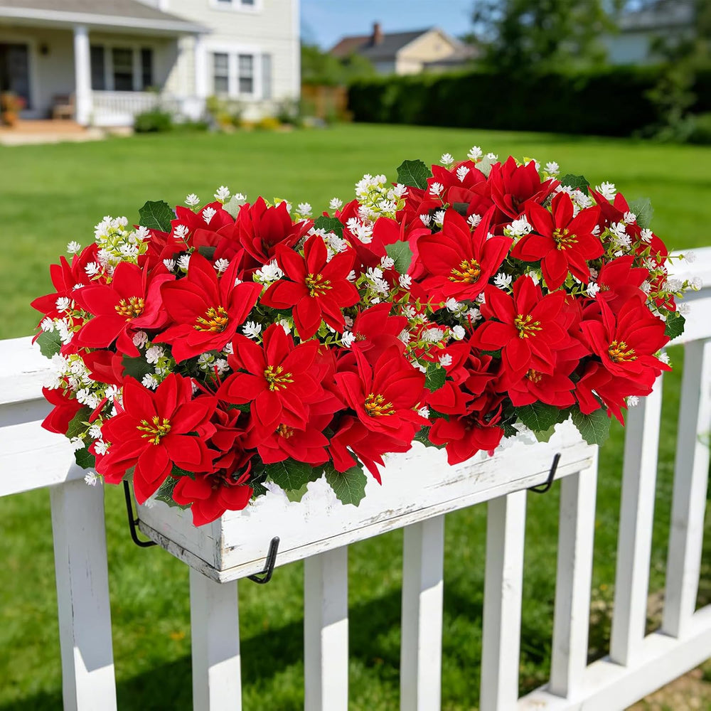 Artificial Poinsettias Christmas Flowers Mixed Outdoor Decor 24 Pcs
