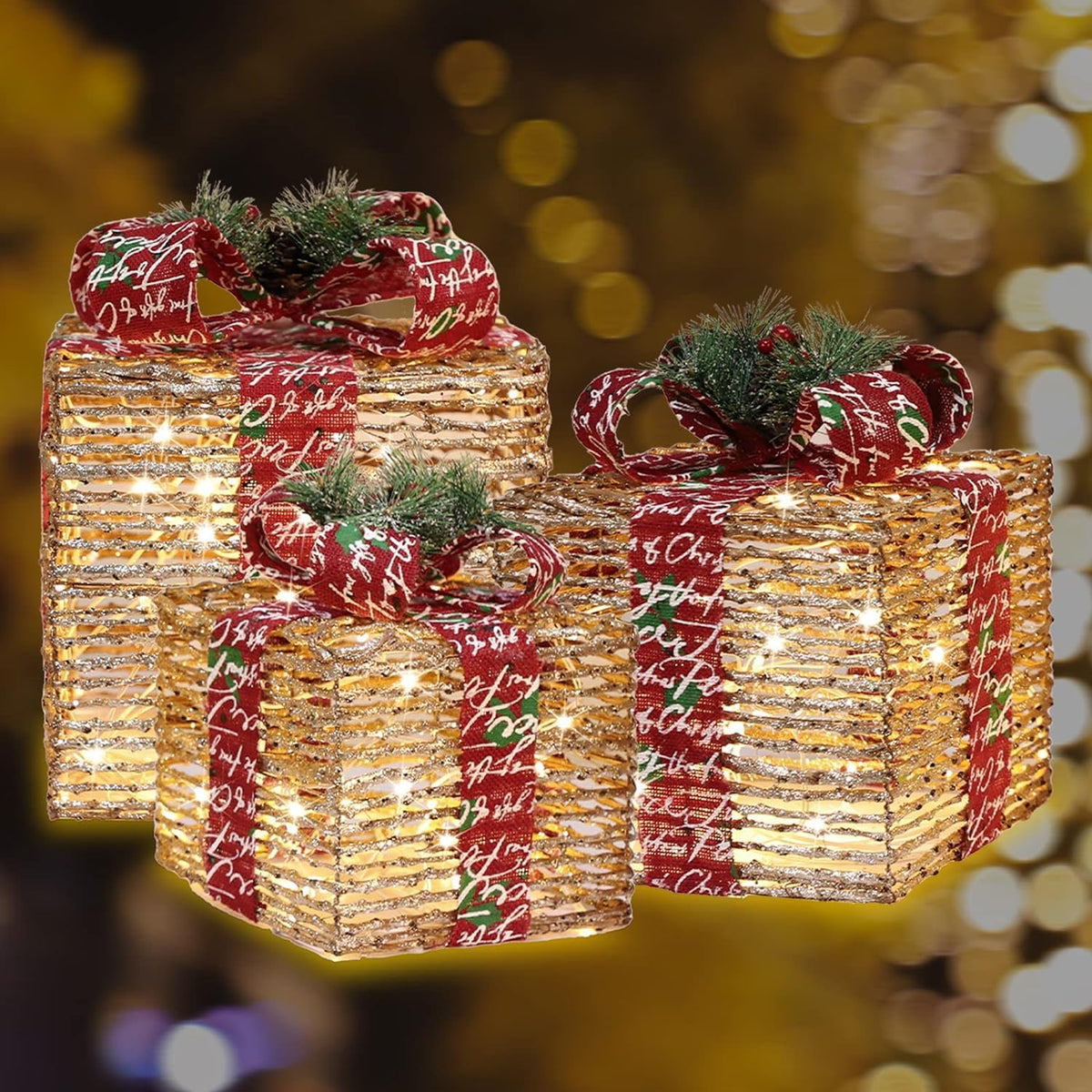 [large 10"-8.5"-7" 3 pack 70 led christmas lighted showing dimensions