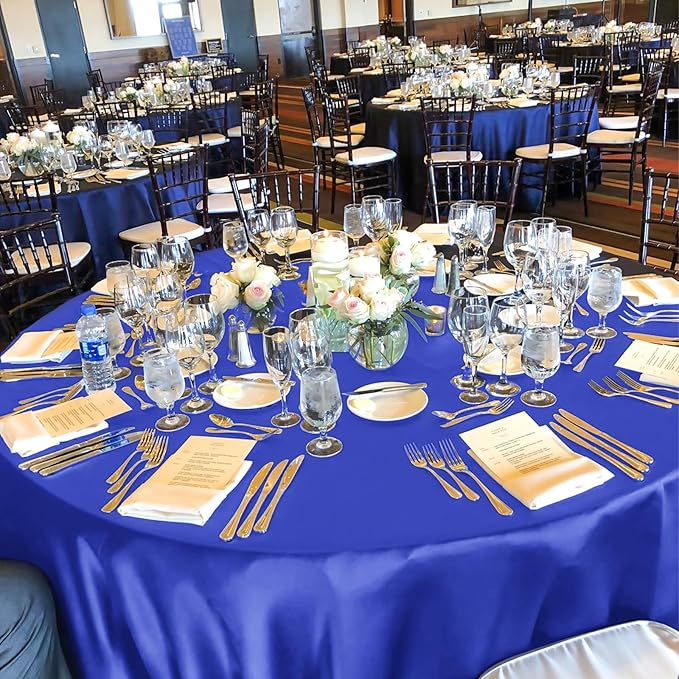 fani 6 Pack 120 Inch Royal Blue Satin Tablecloth - Silky Round Tablecloth Overlay Smooth Fabric Table Cover, Bright Table Decoration for Wedding Party Banquet Events Restaurant Kitchen Dining