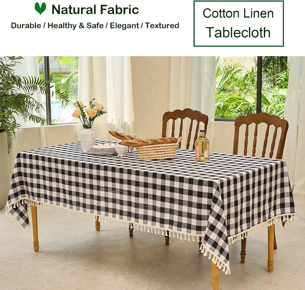 Midsummer Breeze Modern Black White Checkered Tablecloth Rectangle 55”x84”