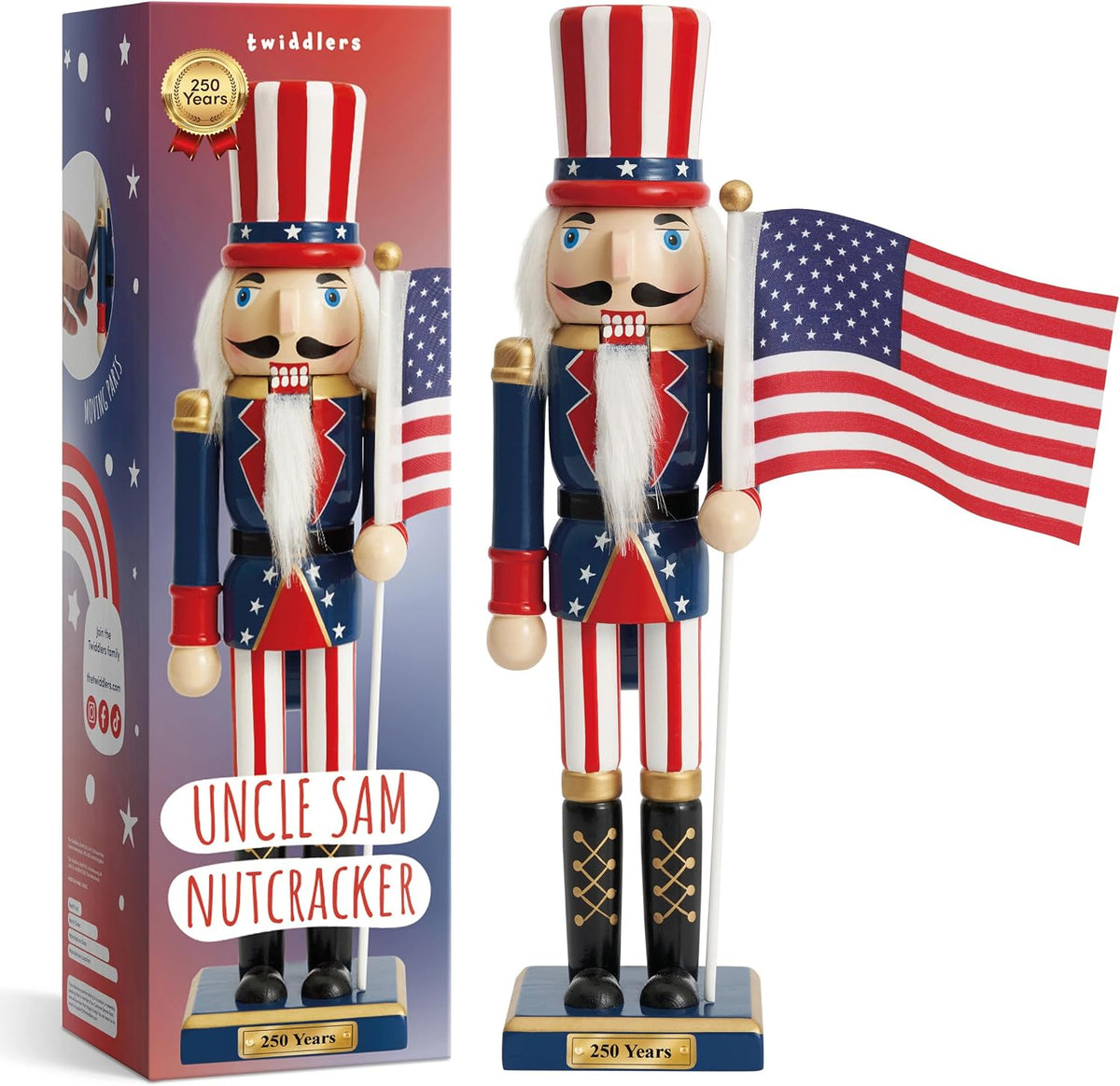 THE TWIDDLERS 250th Anniversary USA Wooden Nutcracker 12 Inch - American Flag Decorative Christmas Nutcracker Figures Uncle Sam - Christmas Ornament Holiday Decor