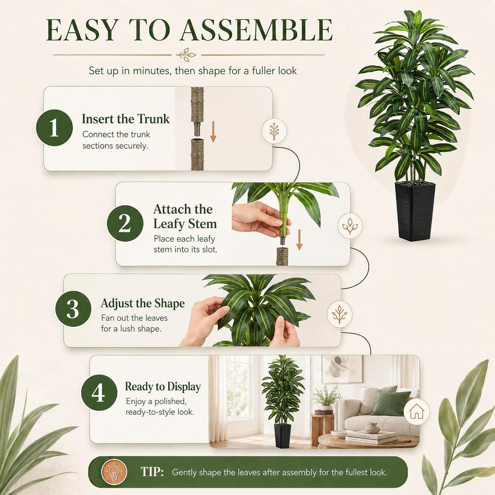 Artificial Dracaena Tree: 5FT Fake Plants Silk Faux Trees（Black Pot）
