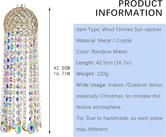 Chandelier Wind Chimes Crystal Suncatcher Window Hanging Sun Catchers AB Color Crystal Prism Rainbow Maker Pendant…