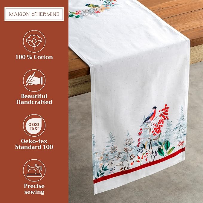 Maison d' Hermine Table Runner 100% Cotton Double Layer Table Runners 108 inches Long Decorative for Home Kitchen Dining Party Baby Shower Wedding Bridal Shower (Morzine, 14.50" x 108")