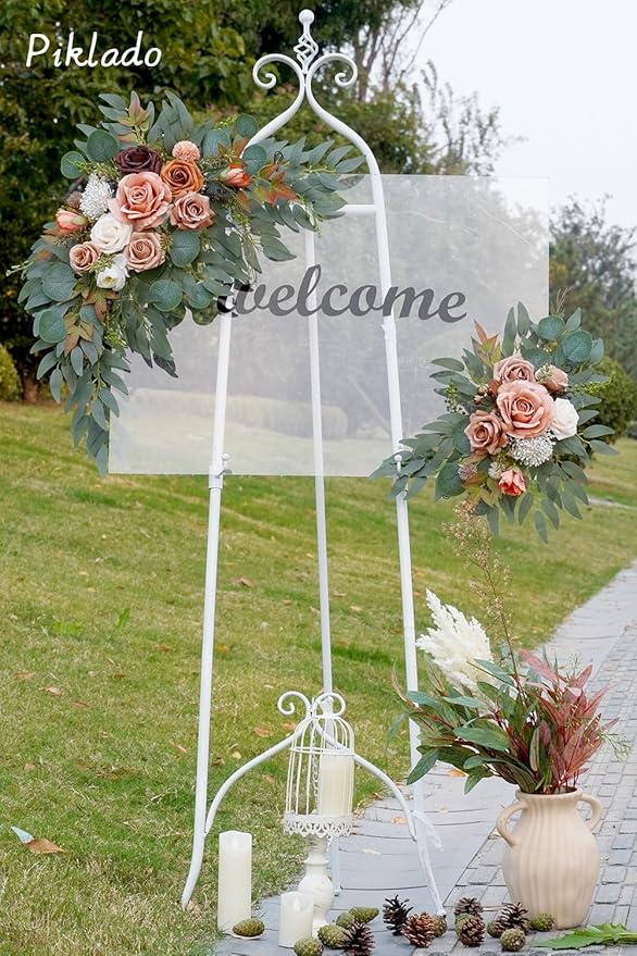 Faux Flower Swag Set of 2 for Wedding Welcome Signs Floral Swag Wedding Reception Ceremony Signs Decor (Terracotta)