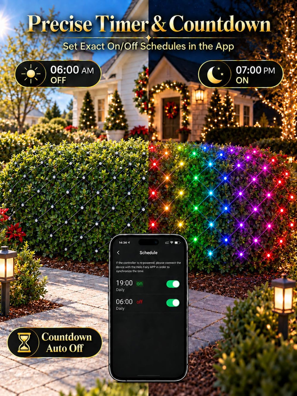 3 x 10 FT Smart RGB Net Lights, Hello Fairy App Control for Bushes