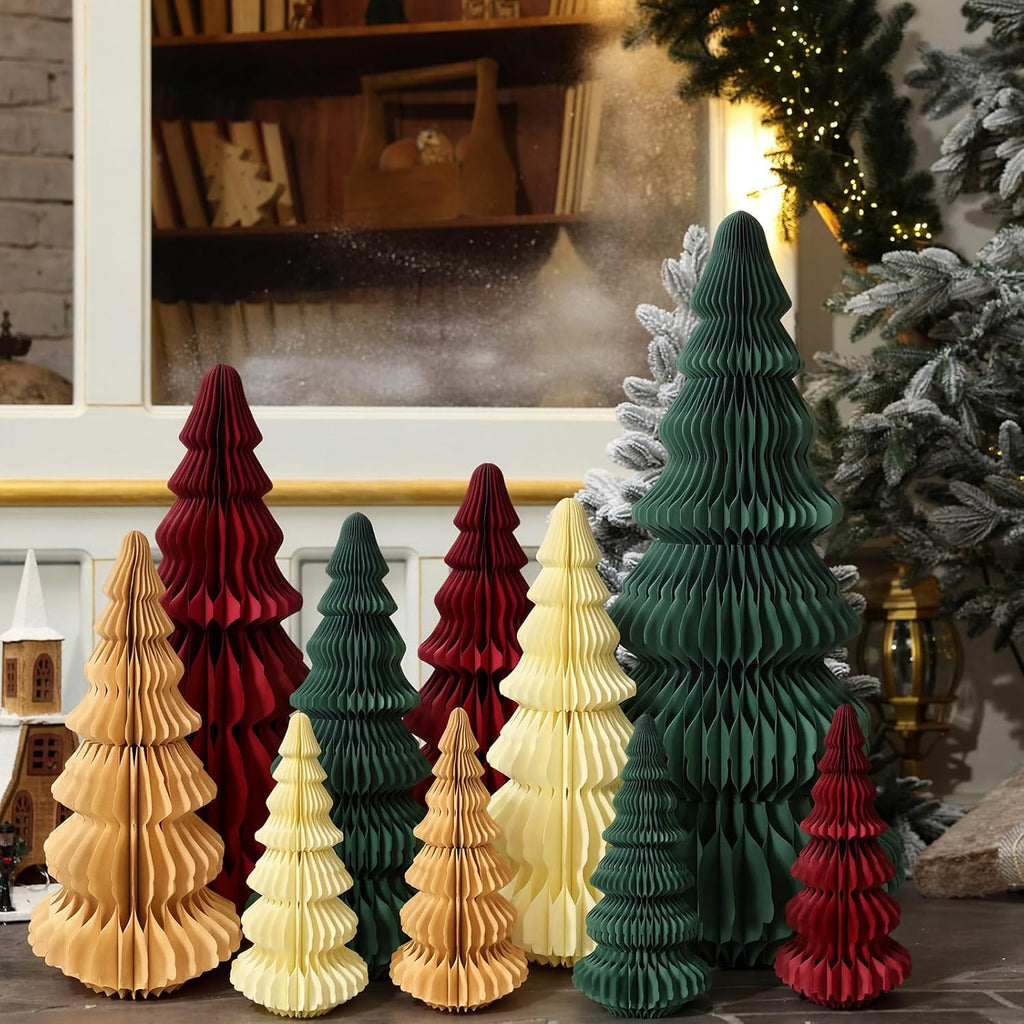 fullhawl 10 pcs honeycomb paper christmas tree, classic showing dimensions
