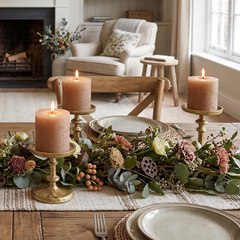 Gold Cast Iron Pillar Candle Holders Set of 2 Farmhouse Candlesticks