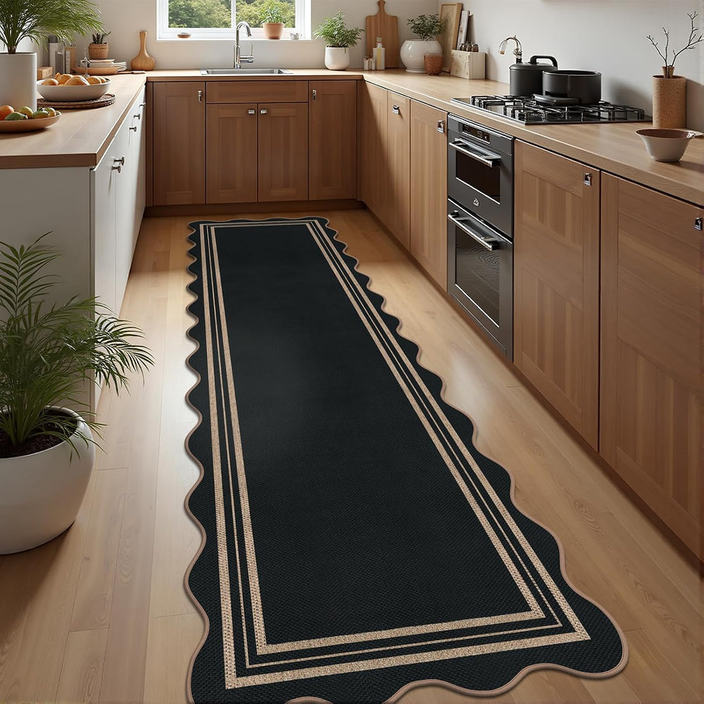Scalloped Easy Jute Kitchen Runner Rug, 2.6x10 Non Slip Entryway Runner Washa...