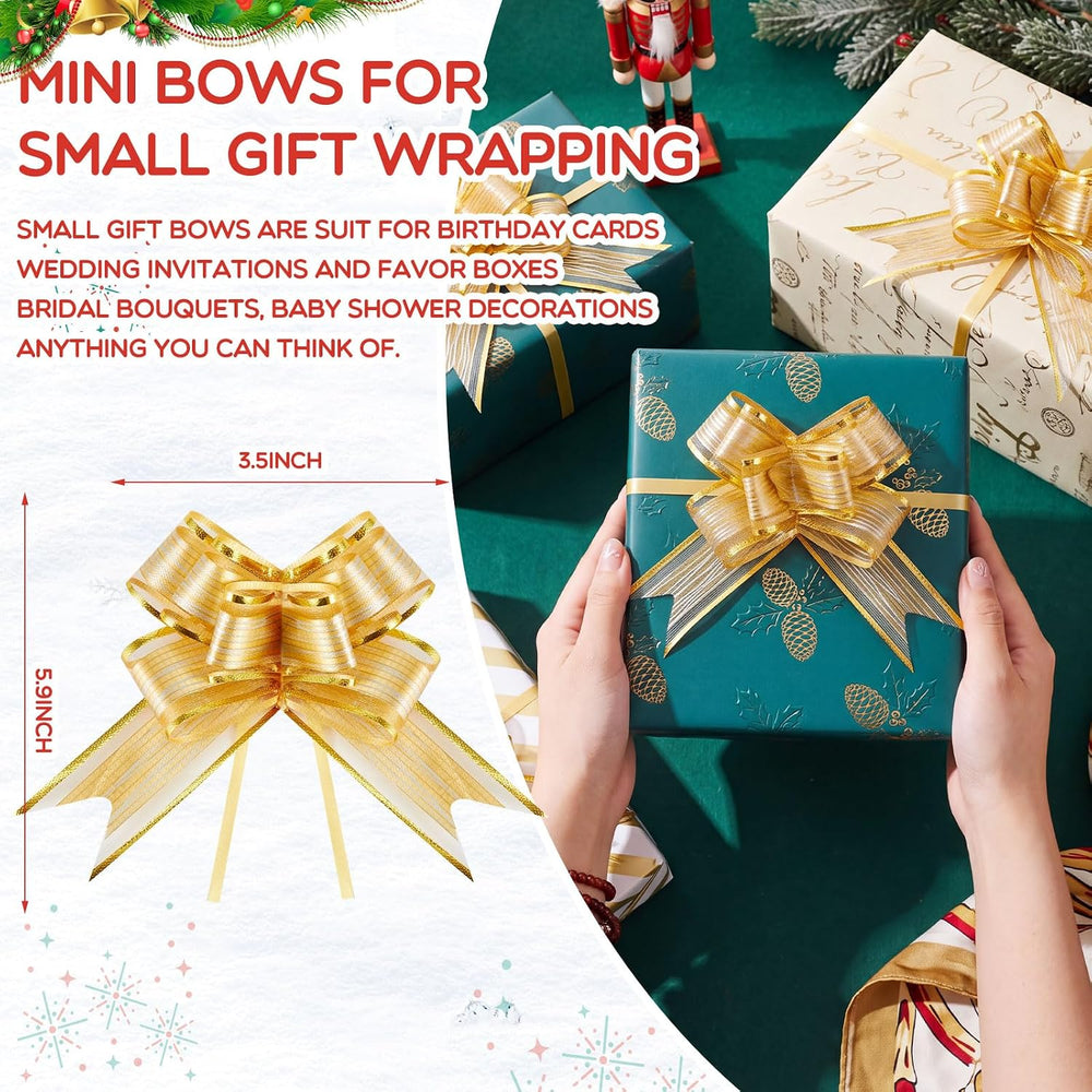 300 Pcs 3.5" Christmas Pull Bows for Gift Wrapping, Gold