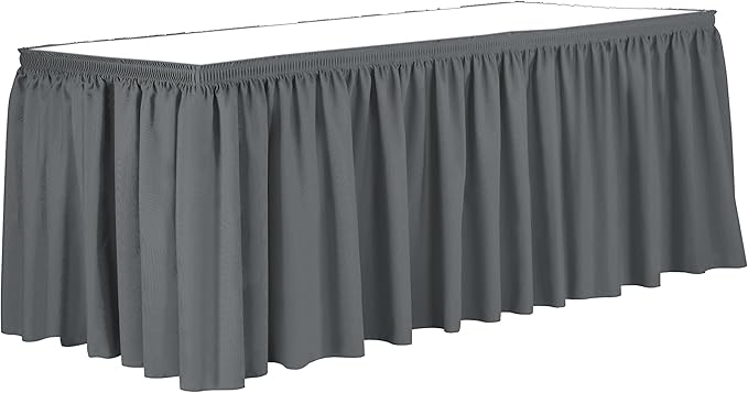 Ultimate Textile Pleat Polyester Fabric Table Skirt - Machine Washable Flame Resistant with Clips for Events, Weddings & Trade Shows, Cut & Sewn in Paterson, NJ - Charcoal, 7' Shirred Pleat
