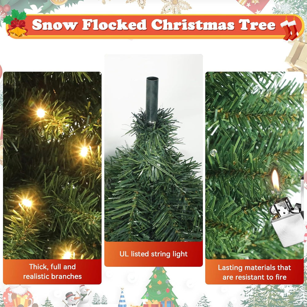 Green Pencil Artificial Christmas Tree Pre-Lit with Warm Lights, Slim Xmas Tr...