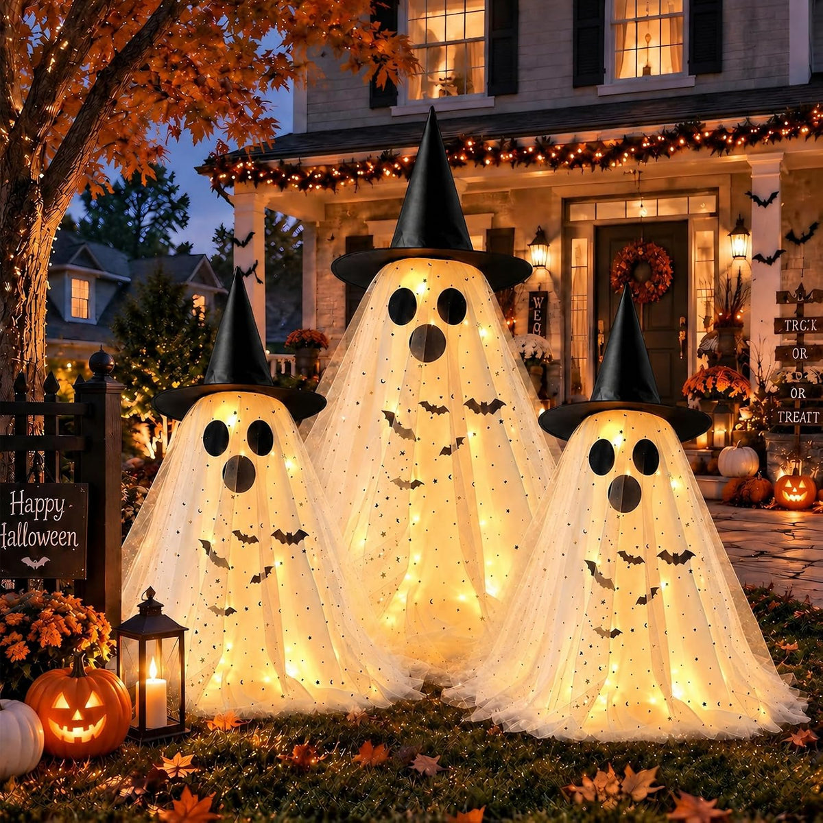 3 Pack Light Up Ghosts Halloween Decorations Indoor Home Table & Outdoor
