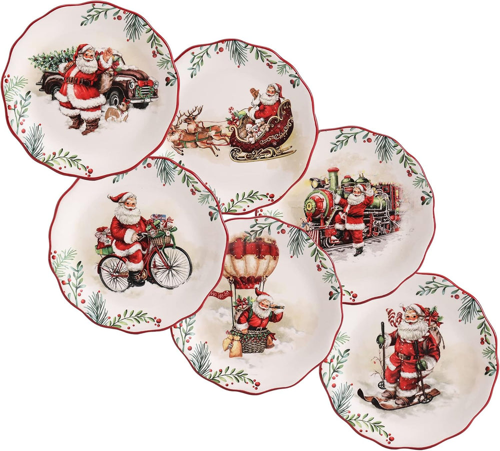 Bico Santa On The Way Scalloped Christmas Appetizer Plates Set of 6, 6 In