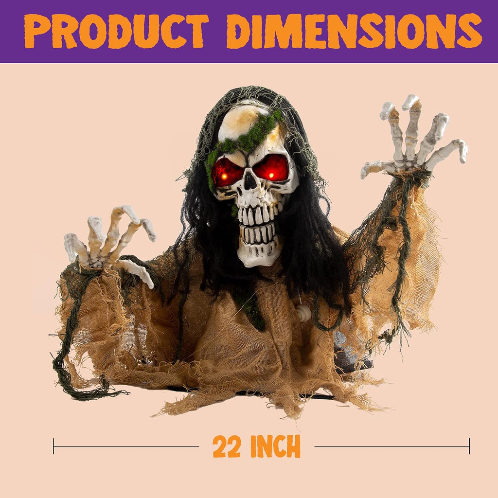 JOYIN Halloween Decoration Outdoor Animated Zombie Groundbreaker, Light-up Skeleton Zombie Groundbreaker Prop with Creepy Sound for Halloween Outside Decoration, Lawn, Yard, Patio, Haunted House Decor
