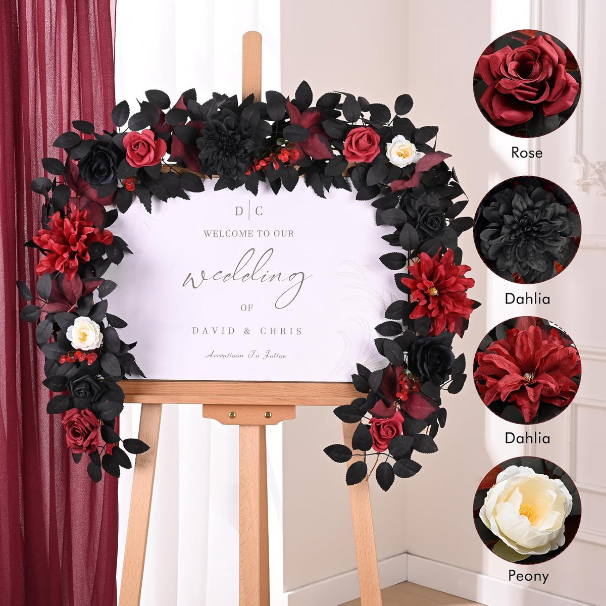Waipfaru 2Pcs Halloween Garland, Artificial Rose Flower Garland for Mantle