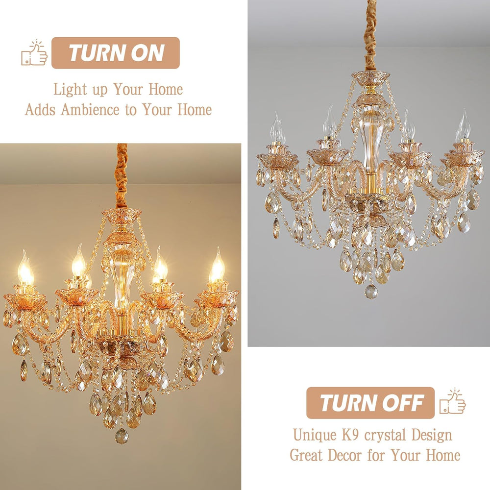 Champagne 8 Lights K9 Crystal Candle Chandeliers Lighting Candle Chandelier L...