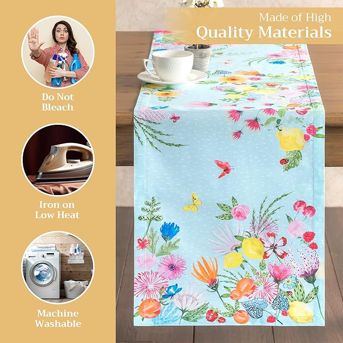 Maison d' Hermine Table Runner 100% Cotton Single Layer Table Runners 108 inches Long Decorative for Home Kitchen Dining Party Wedding Bridal Shower Spring Summer (Jardin D'Ete - Mint, 14.50" x 108")