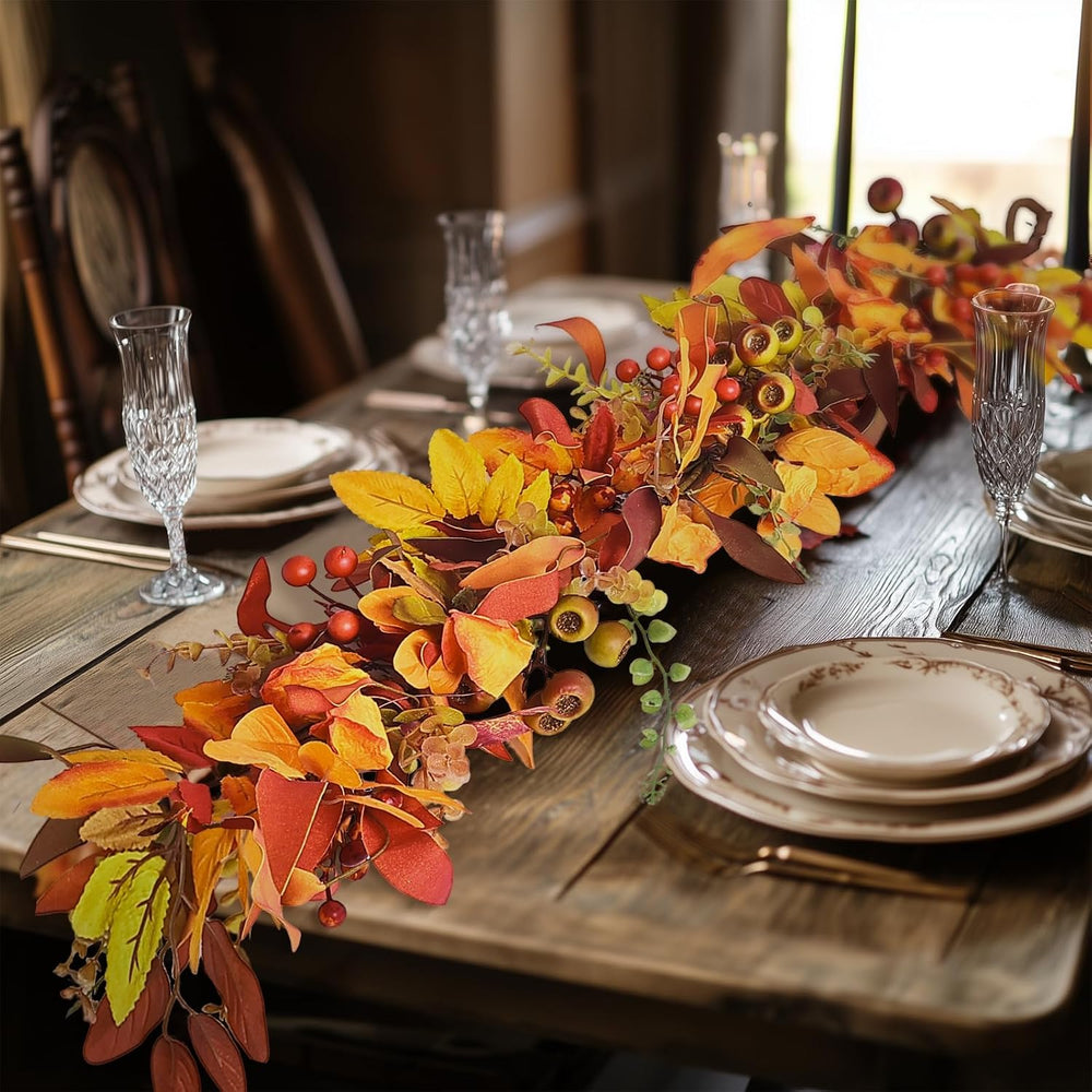 6ft Artificial Thick Fall Berry Garland with Floral Flowers