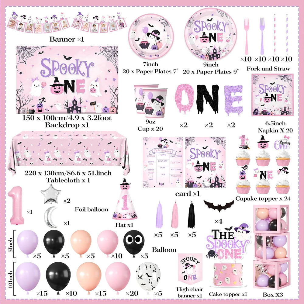 Spooky One Birthday Decorations Girl 274Pcs Pink Halloween 1st Birthday Kit