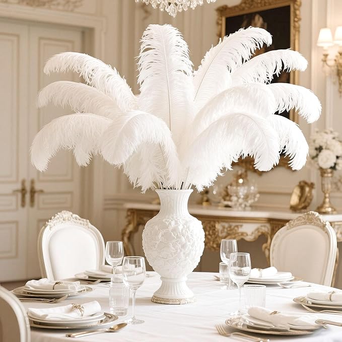 Larryhot White Large Ostrich Feathers - 28-30 inch 10pcs Feathers for Vase,Wedding Party Centerpieces and Home Decorations (White)