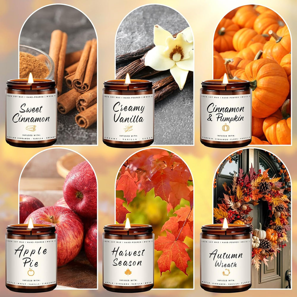 Fall Candles, 6 Pack Scented Candle Set, 42 oz Holiday Soy Candles, Candle Gi...