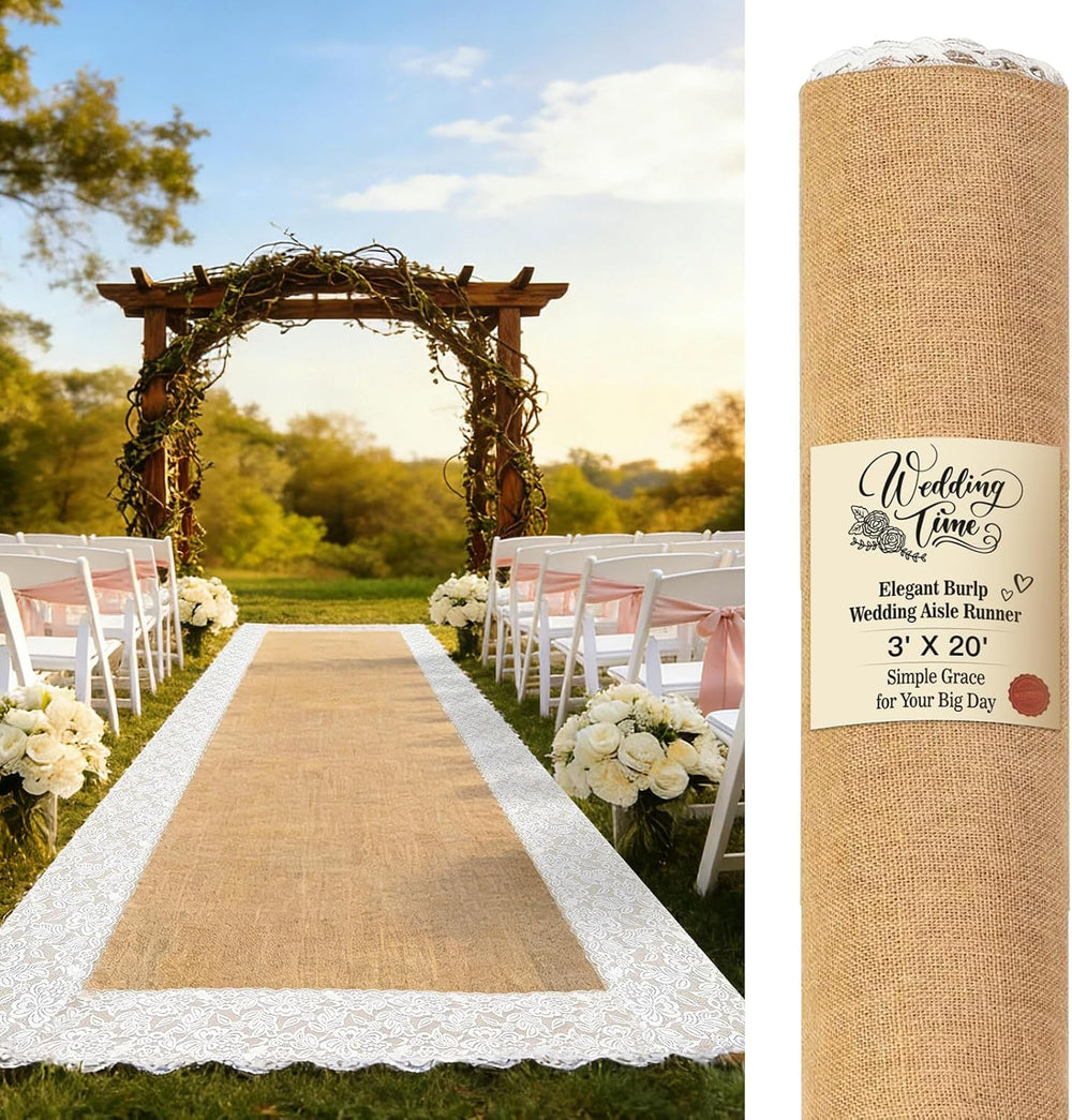 3FT x 20FT Natural Burlap Wedding Aisle Runner Outdoor, Aisle Runner for Wedd...