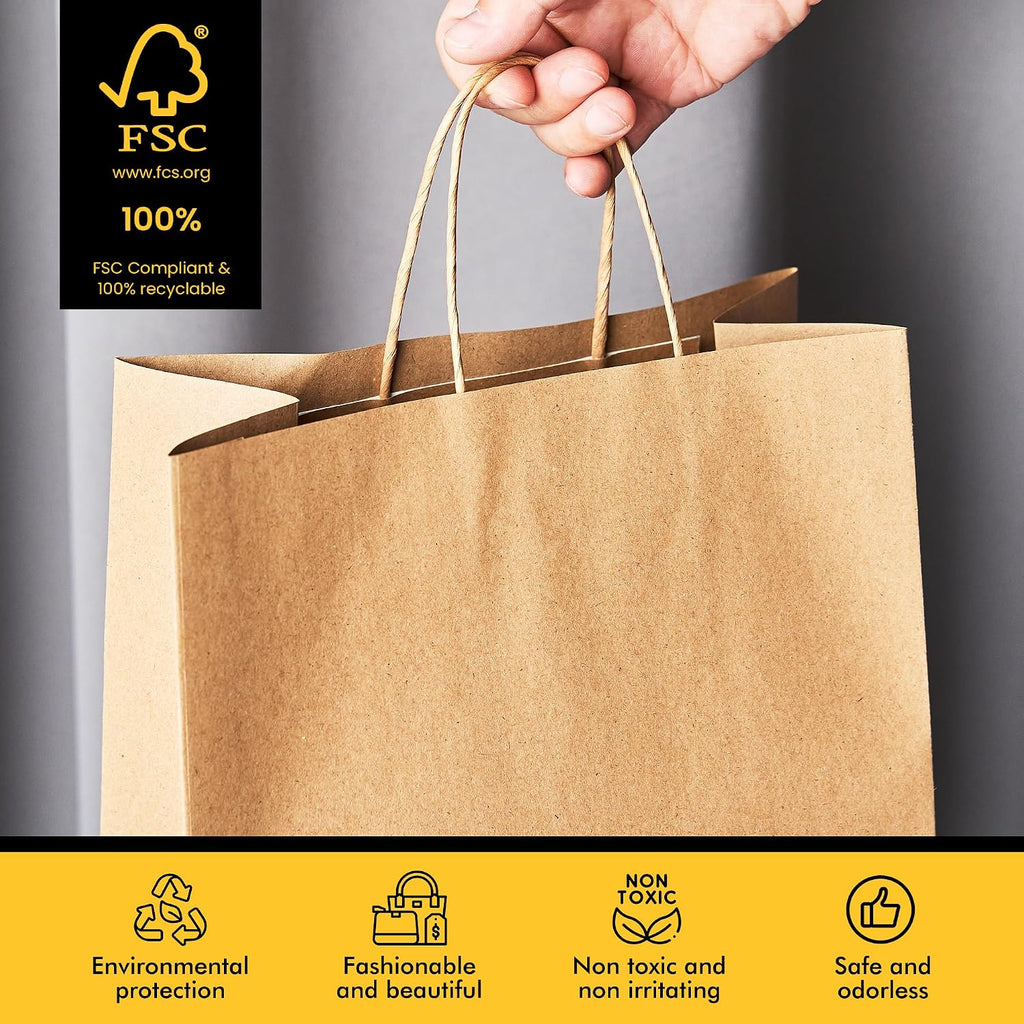 racetop large brown kraft paper bags 100 pack showing dimensions